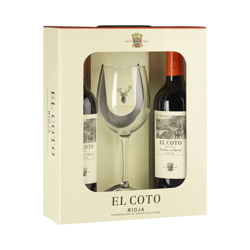 EL COTO Estuche con 2 botella de vino tinto crianza con D. O. Ca. Rioja + copa.