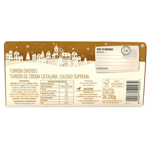 PRODUCTO ECONÓMICO ALCAMPO Turrón crema catalana tipo yema 200 g