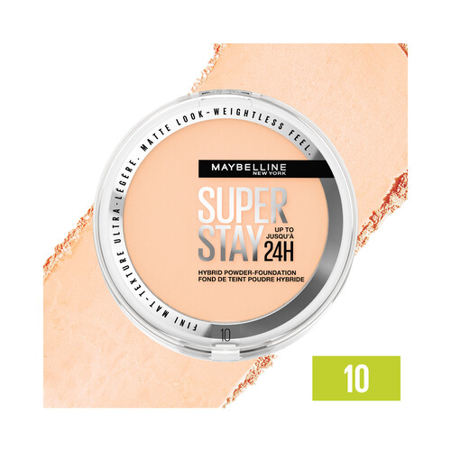 MAYBELLINE Super stay híbrido 24h  tono 10 Base de maquillaje en polvo de alta cobertura con acabado mate.