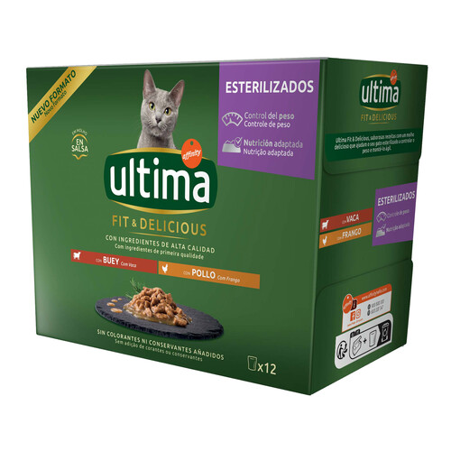 ULTIMA Pienso para gatos esterilizados húmedo a base de pollo y buey ULTIMA 12 uds. 85 gr.