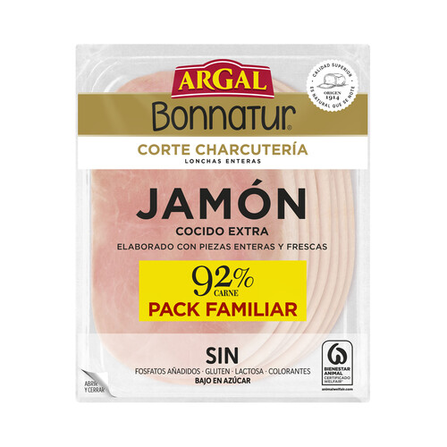 ARGAL Bonnatur Jamón cocido extra, cortado en lonchas enteras 175 g.