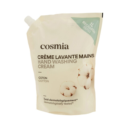 COSMIA Recambio de jabón líquido (textura crema) para manos, con aroma a algodón 1 l.