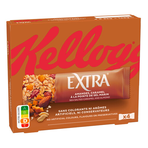 KELLOGG'S Extra  Barritas de cereales con caramelo y almendras 4 uds x  128 g.