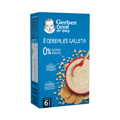 GERBER Papilla de 8 cereales y galleta a partir de 6 meses GERBER 500 g.