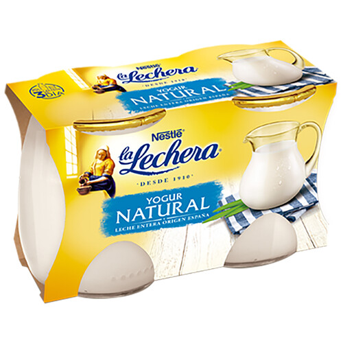 LA LECHERA Yogur cremoso natural elaborado con leche entera de vaca de origen español de Nestlé 2 x 125 g.