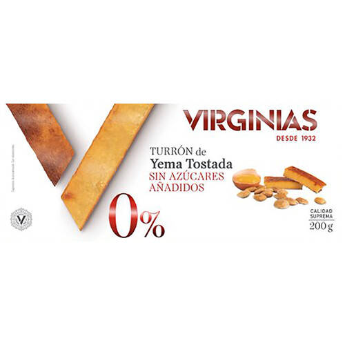 VIRGINIAS Turrón de yema tostada, sin azúcares añadidos 200 g.