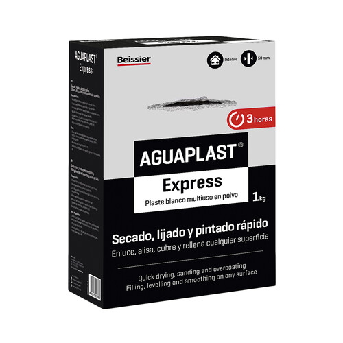 Plaste blanco en polvo, rápido endurecimiento, BEISSIER Aguaplast Express, 1Kg.