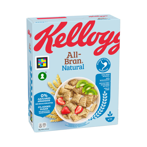 KELLOGG'S All bran natural  Cereales fibra integral, sin azúcares añadidos, 450 g.