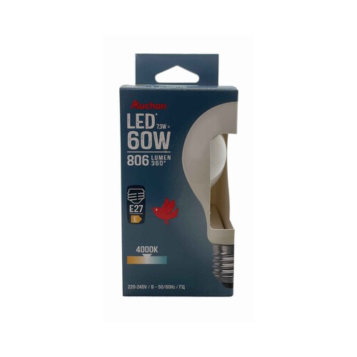 Bombilla Led E27, 7,3W=60W, luz blanca, 806lm, PRODUCTO ALCAMPO.