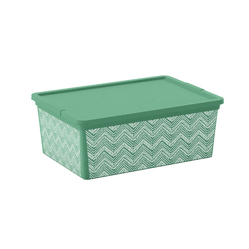 Caja de ordenación Box Stily, capacidad 18L con tapa, color verde ACTUEL.