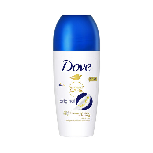DOVE Advanced care original Desodorante roll on para mujer con protección antitranspirante hasta 48 horas 50 ml.