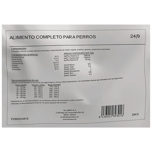 ELMUBAS Alimento perro adulto croquets sd 20 kg.