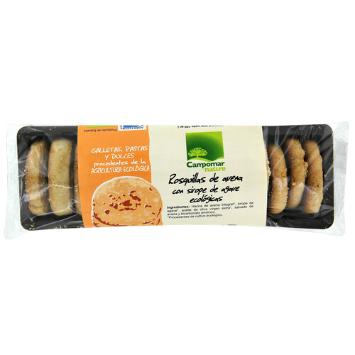 Rosquillas de avena con sirope de agave rcológicas CAMPOMAR Nature 150 g.