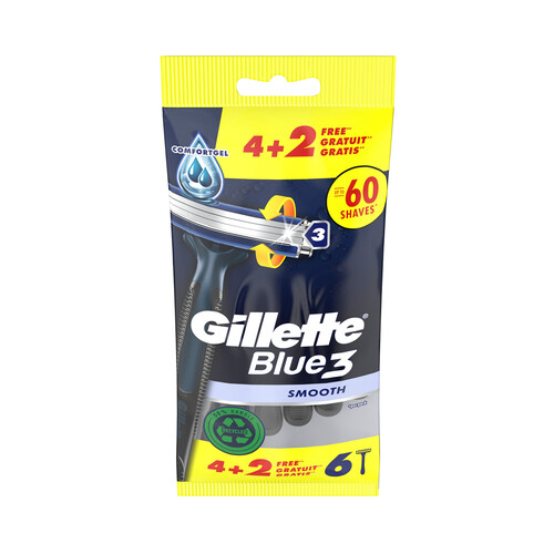 GILLETTE Blue 3 smooth Maquinilla de afeitar desechable con cabezal pivotante de 3 hojas 6 uds.