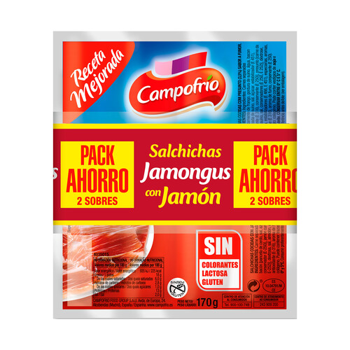 CAMPOFRÍO Salchichas tipo Frankfurt con jamón CAMPOFRÍO Jamongús 2 x 170 g.