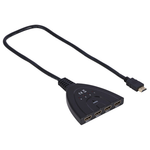 Ladrón QILIVE de HDMI macho A 4 HDMI hembras, terminales dorados, color negro.