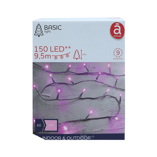 Guirnalda 150 luces LED ACTUEL 9 funciones, color rosa, apta para exterior.