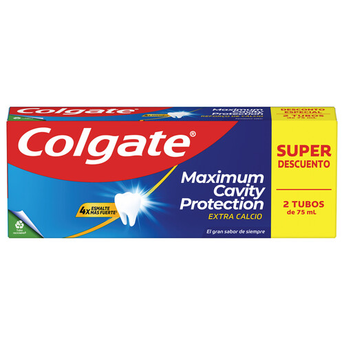 COLGATE Protection caries Pasta de dientes con flúor y extra de calcio 2 x 75 ml.