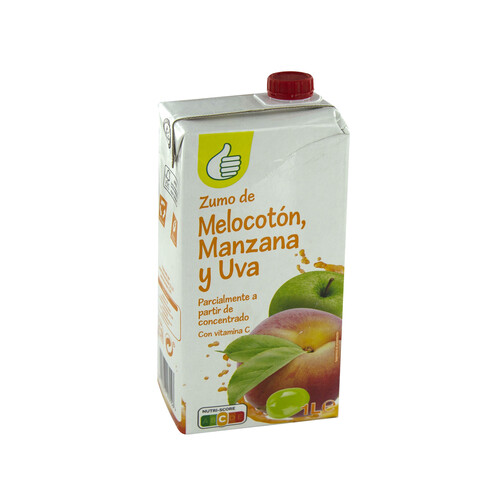 PRODUCTO ECONÓMICO ALCAMPO Zumo de melocotón, manzana y uva PRODUCTO ECONÓMICO ALCAMPO brick de 1 l.