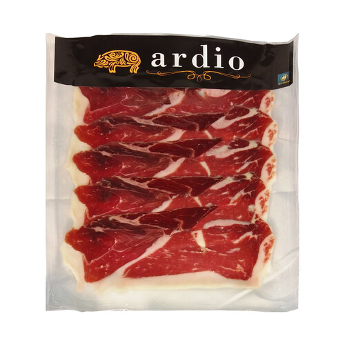 Jamón de bellota ibérico (50% raza ibérica), cortado en finas lonchas ARDIO 100 g.