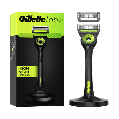 GILLETTE Labs neon night edition Maquinilla de afeitar con barra exfoliante + 2 recambios.