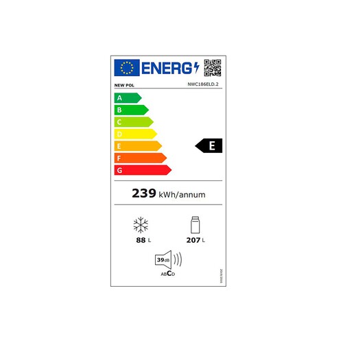 Frigorífico combi 186 cm NEW POL NWC186EL, NO FROST, clasificación energética: E, H: 186cm, A: 59,5cm, F: 60cm, capacidad total: 295L.