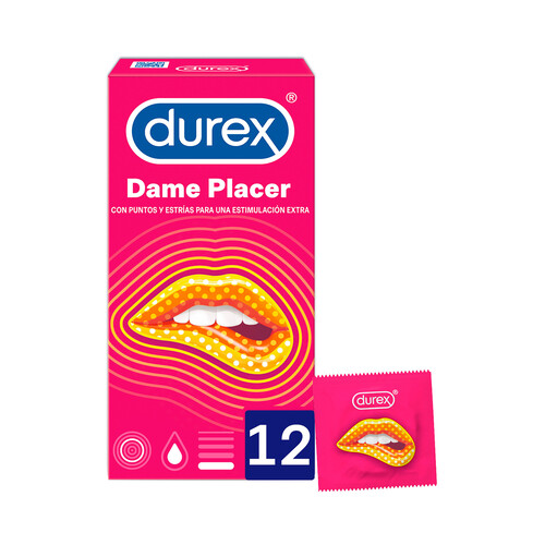 DUREX Preservativos lubricados con puntos y estrías para una estimunación extra DUREX Dame placer 12 uds.