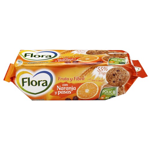 FLORA Galletas de fibra con naranja y pasas FLORA 125 gr,