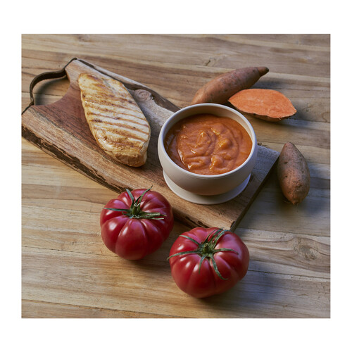 GERBER Organic Tarrito de boniato y tomate con pollo ecológico, a partir de 8 meses 190 g.