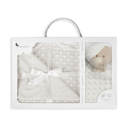 Set de manta burbuja + doudou, color blanco, INTERBABY.