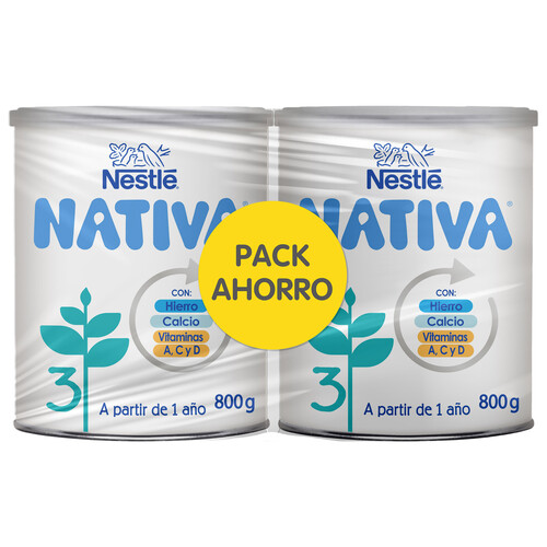 NATIVA 3 de Nestlé Leche (3) de crecimiento en polvo, a partir de los 12 meses 2 x 800 g.