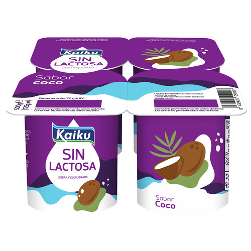 KAIKU Yogur sin lactosa con sabor a coco Sin lactosa 4 x 125 g.