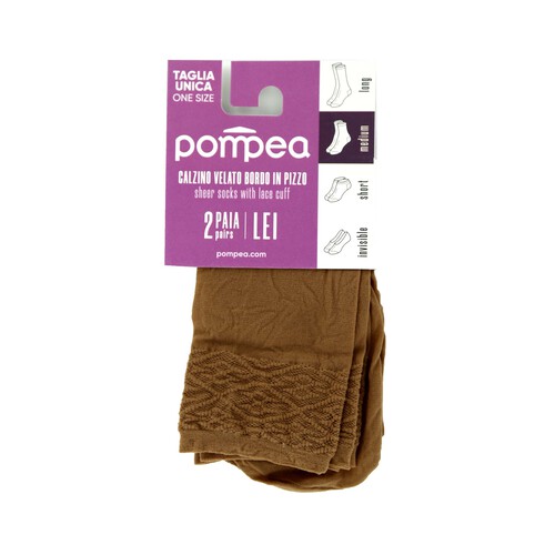 Pack de 2 pares de tobilleros con puño de encaje, POMPEA, color polvere, talla única.