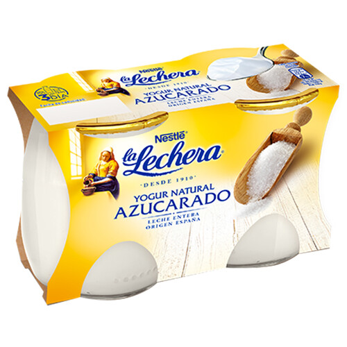 LA LECHERA Yogur natural azucarado con leche entera de origen España de Nestlé 2 x 125 g.