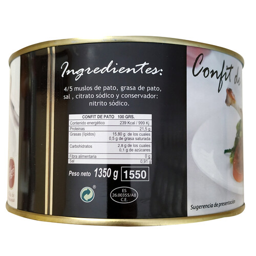 POLGRI Confit de pato (muslos de pato confitados) POLGRI 1350 g.