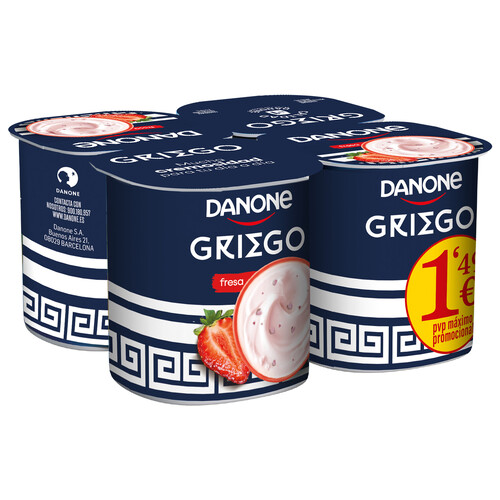 DANONE Yogur griego con sabor a fresa 4 x 110 g.