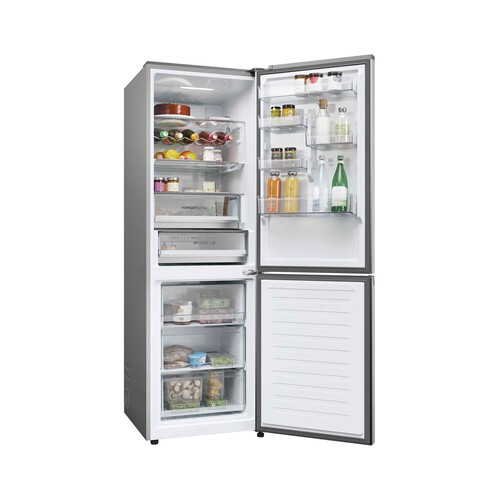 Frigorífico combi 185cm HAIER SILVER HDPW5618DNPK, NO FROST, clasificación energética: D, H: 185cm, A: 59,5cm, F: 66,7cm, capacidad total: 352L.