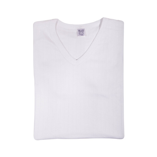 Camiseta termal de manga corta, cuello pico ABANDERADO, color blanco, talla XXL (60).