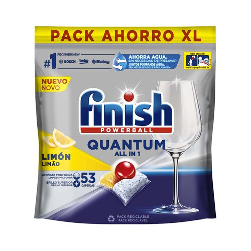 FINISH Detergente en pastillas para lavavajillas con olor a limón FINISH Quantum 48 cápsulas.