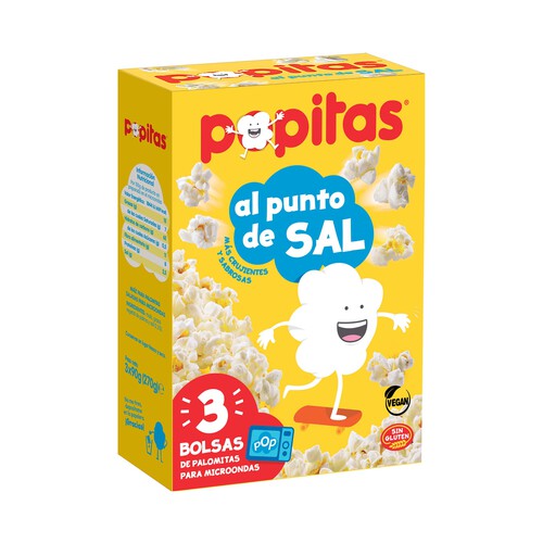 POPITAS Palomitas con sal para microondas pack 3 x 90 g.