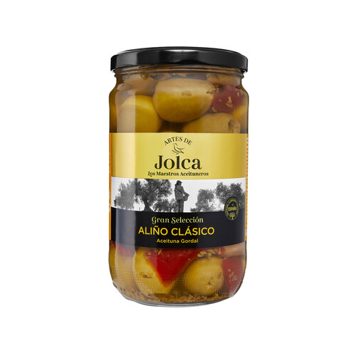 JOLCA Aceitunas gordal sin hueso con pimiento y ajo JOLCA 680 g.