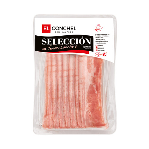 EL CONCHEL Bacon elaborado sin gluten y cortado en finas lonchas EL CONCHEL Selección 100 g.