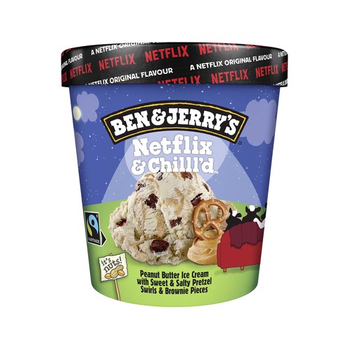 BEN & JERRY'S Tarrina de helado de mantequilla de cacahuete, con trocitos de brownie y remolinos de pretzel 465 ml.