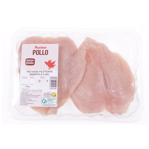 AUCHAN Pechuga de pollo filete abierta. Producto Alcampo