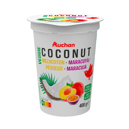 AUCHAN Yogur vegetal de coco con melocoton y maracuya Producto Alcampo 400 g. 