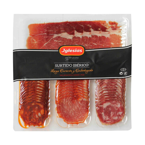 IGLESIAS Surtido de ibéricos de cebo compuesto por lomo, chorizo, salchichón y jamón (50% raza ibérica) IGLESIAS 200 g.