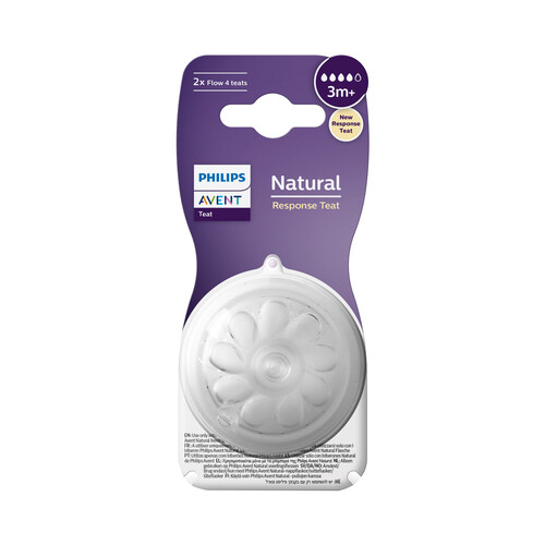 AVENT Natural response teat de Philips Tetinas de flujo rápido (4) para bebés de más de 3 meses 2 uds.