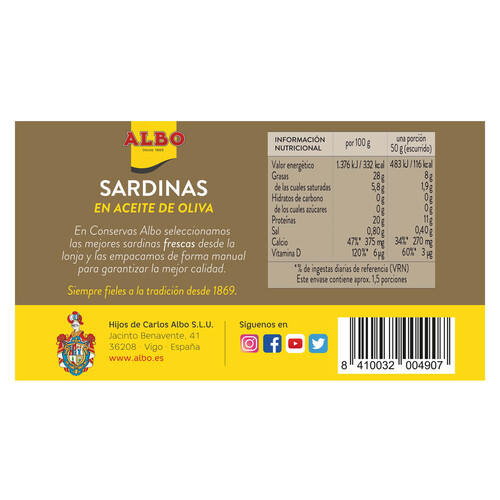 ALBO Sardinas en aceite de oliva lata de 85 g.