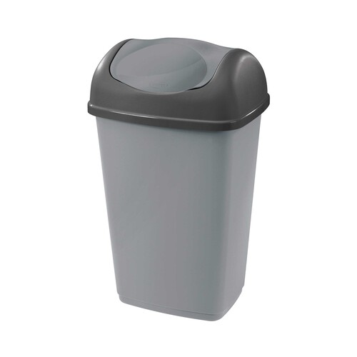 PRODUCTO ALCAMPO ECONÓMICO Cubo de basura de plástico reciclado gris, con tapa basculante.