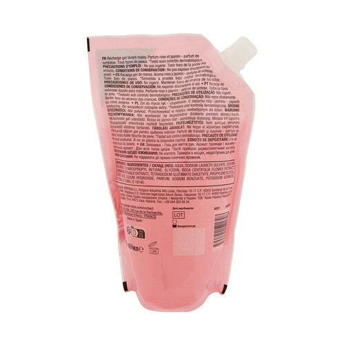 COSMIA Recambio de jabón (gel) de manos líquido, con aroma rosa y jazmín 500 ml.